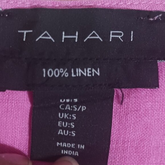 Tahari Womens 100% Linen Short Sleeve Boxy Top Pop Pink Small - Picture 4 of 9